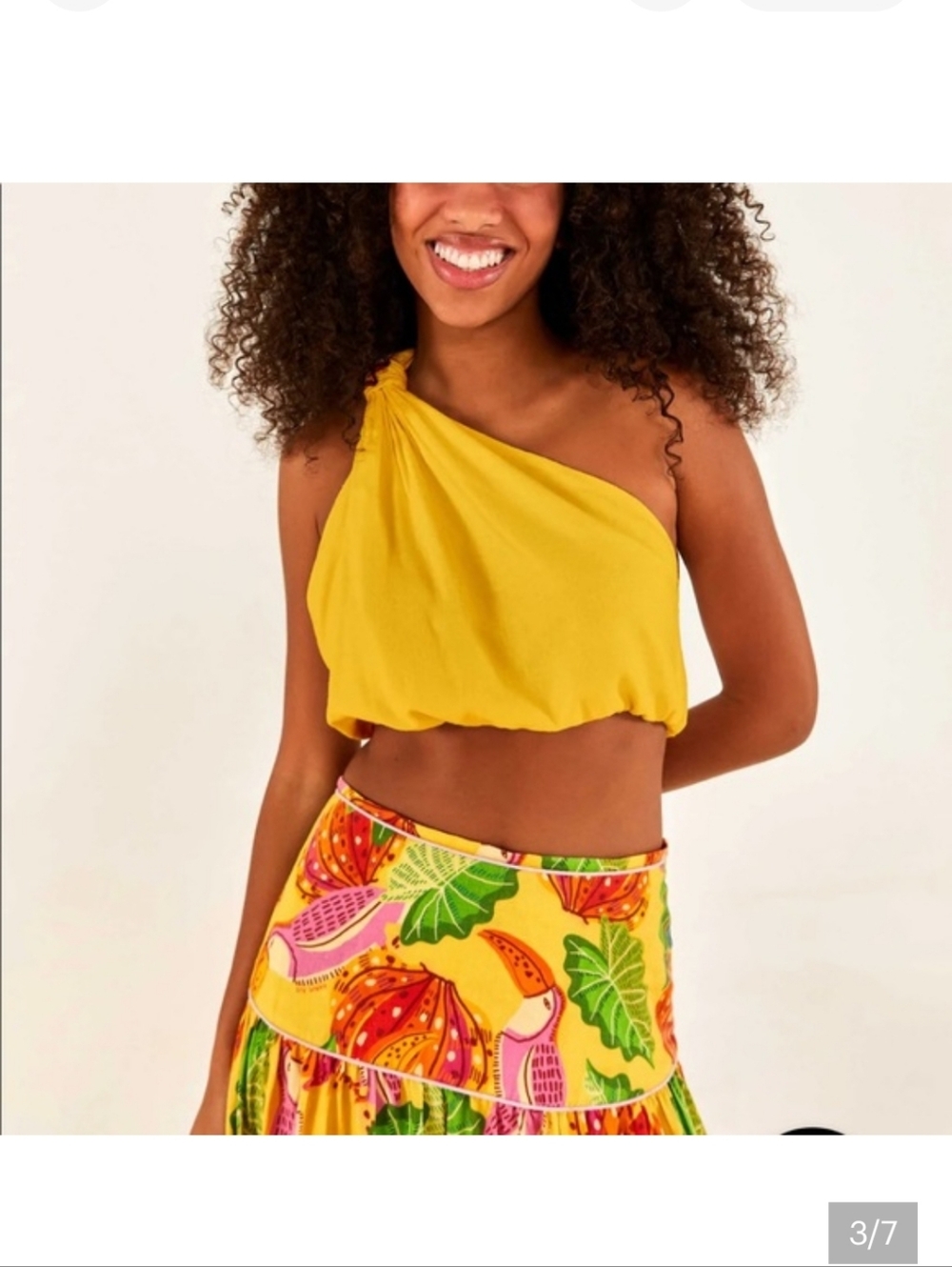 NWT FARM Rio Yellow One-Shoulder Crop Top - Picture 2 of 4